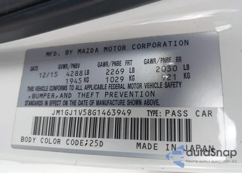 2016 Mazda Mazda6 I Touring from USA, damaged, VIN JM1GJ1V58G1463949